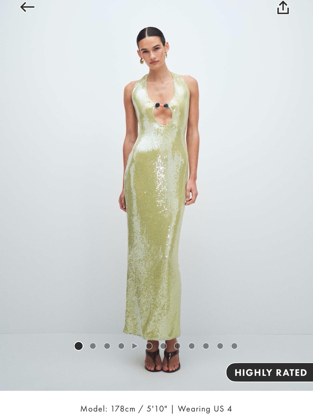 Sequin Halter Maxi Dress with Keyhole - Lime Green